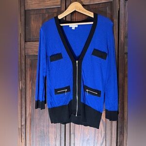 New York & Company Blue Cardigan with‎ Black Trim Med